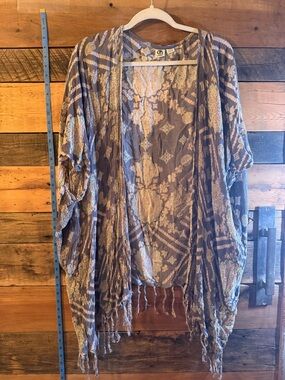 Lagaci Boho Kimono One Size Sheer Tassel Fringe Cardigan Festival Layer